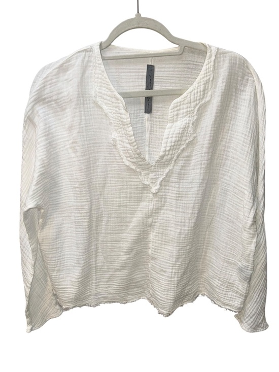 Raquel Allegra Tops - Raquel Allegra white cotton gauze crinkle tunic top Beach Pool Summer Travel 2 S